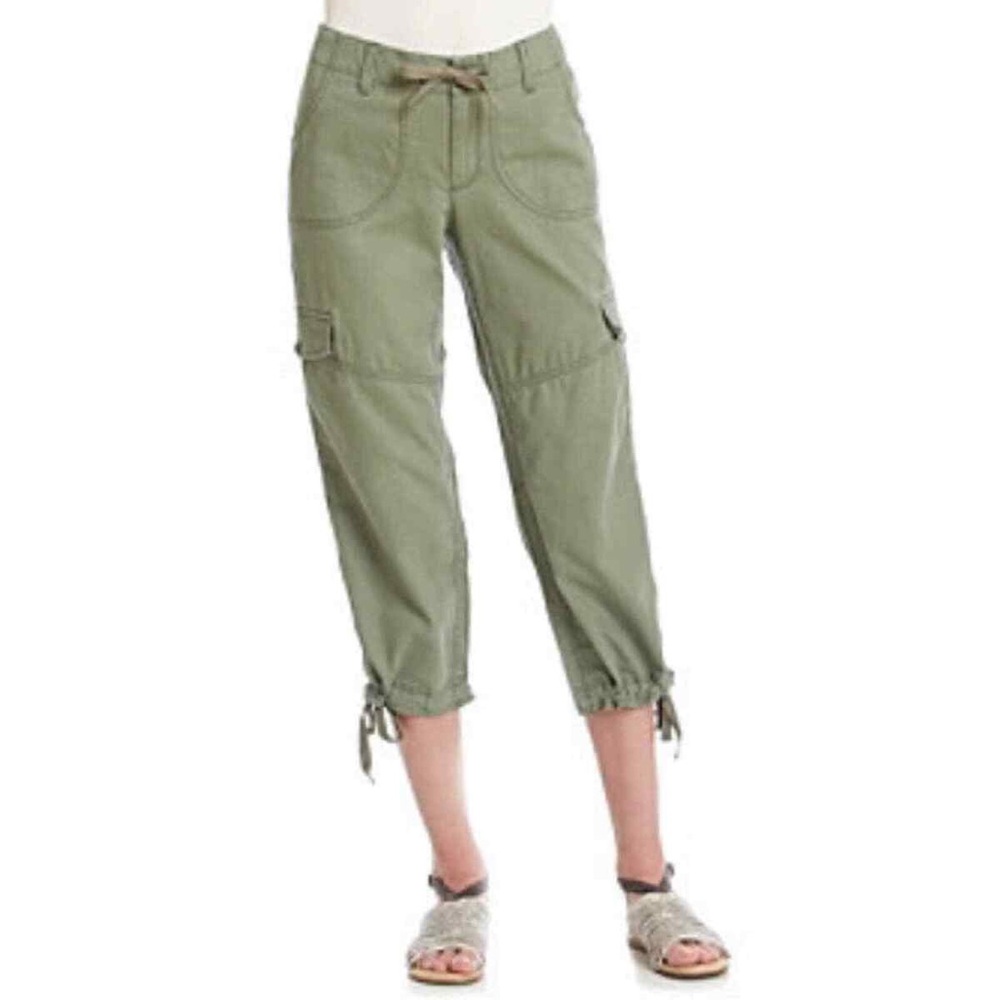 Ruff Hewn Utility Cargo Pants‎ Sz 8 Tan Linen Cotton Blend Capri Length Gorpcore - Picture 2 of 11